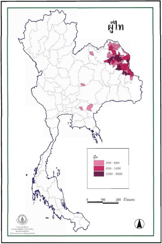 แผนที่ภาษาภูไทในประเทศไทย